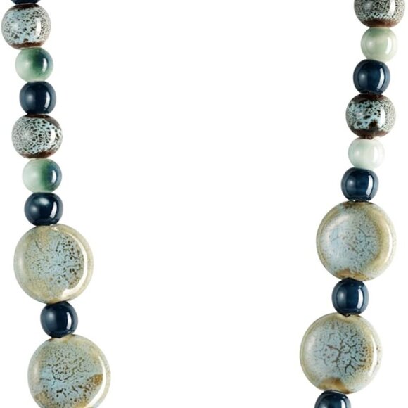 Boho Hippie Round Ceramic Beads Strand Necklace, Vintage Bohemian Summer Beach J - Picture 1 of 7